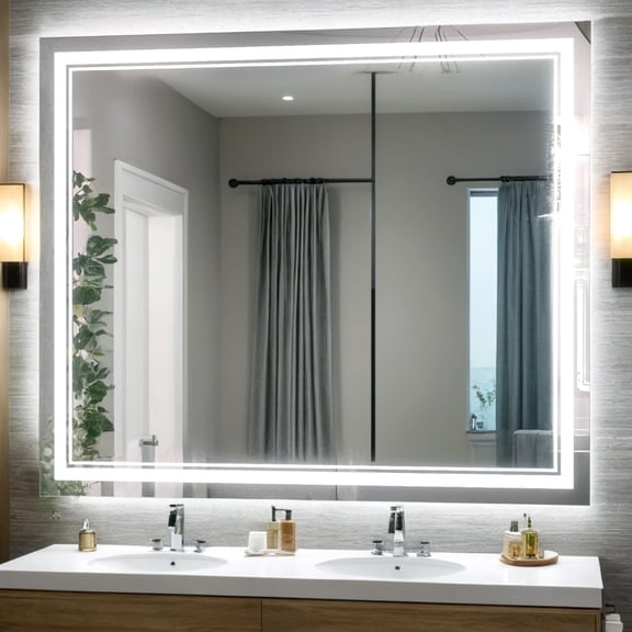 48"x32" LED Bathroom Mirror, Front Smart Mirror, LED Mirror for Bathroom with 3 Colors, Vanity Mirror with Lights, Anti-Fog Wall Mounted, Dimmable Touch Switch Control, Memory