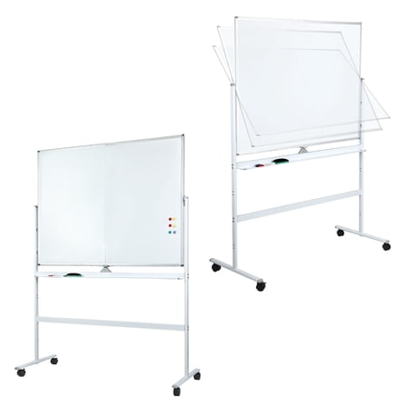 48"x36" Double Sided Rolling Whiteboard with Stand, Large Magnetic Dry Erase Board on Wheels, Adjustable Height Mobile White Board for Office, School & Home