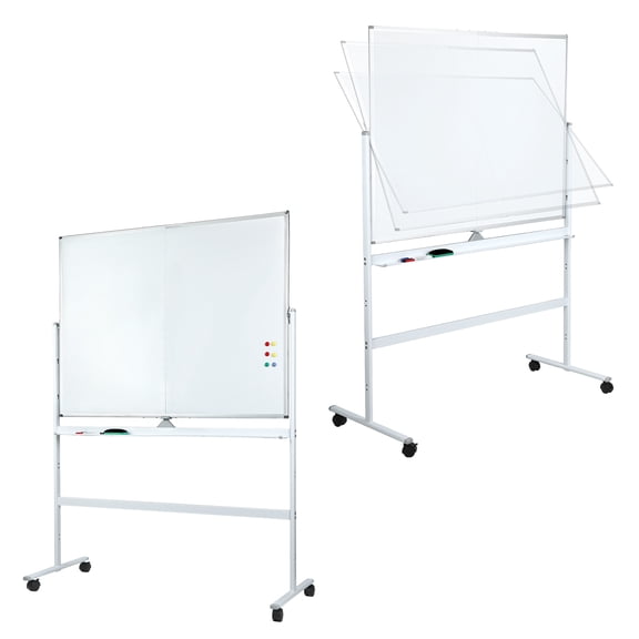 48"x36" Double Sided Rolling Whiteboard with Stand, Large Magnetic Dry Erase Board on Wheels, Adjustable Height Mobile White Board for Office, School & Home