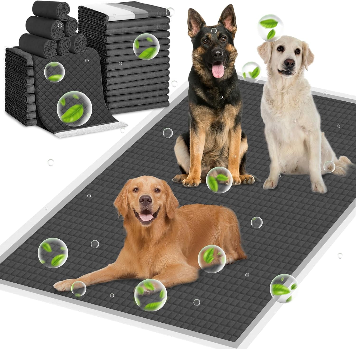 48"x36" Extra Large 30 Pcs Odor-Control Super Absorbency Charcoal Pee Pads for Dogs,Leak-Proof Pet Training Pee Pads,Thicken Disposable Potty Pads Puppy Training Pads for Cats Rabbits