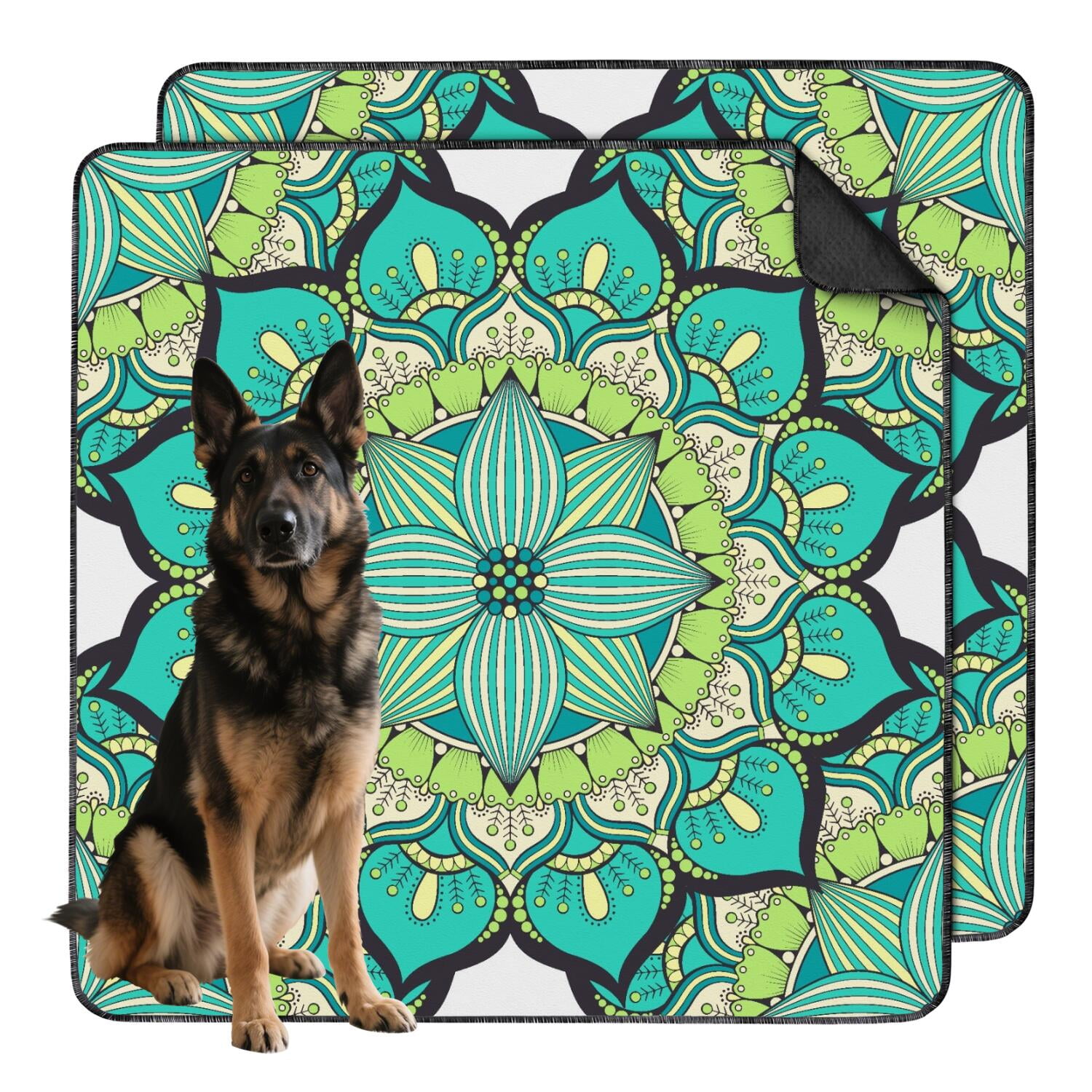48" x48" Extra Large Washable Pee Pads Mandala, Reusable Dog Potty Pads with Non-Slip Backing, Absorbent Mat for Indoor Training Use.