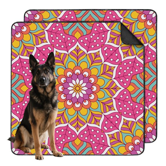 48" x48" Mandala Pattern Washable Puppy Pads, Reusable Dog Pee Pads with Non-Slip Backing, for Indoor Training on Hardwood and Tile Floors.