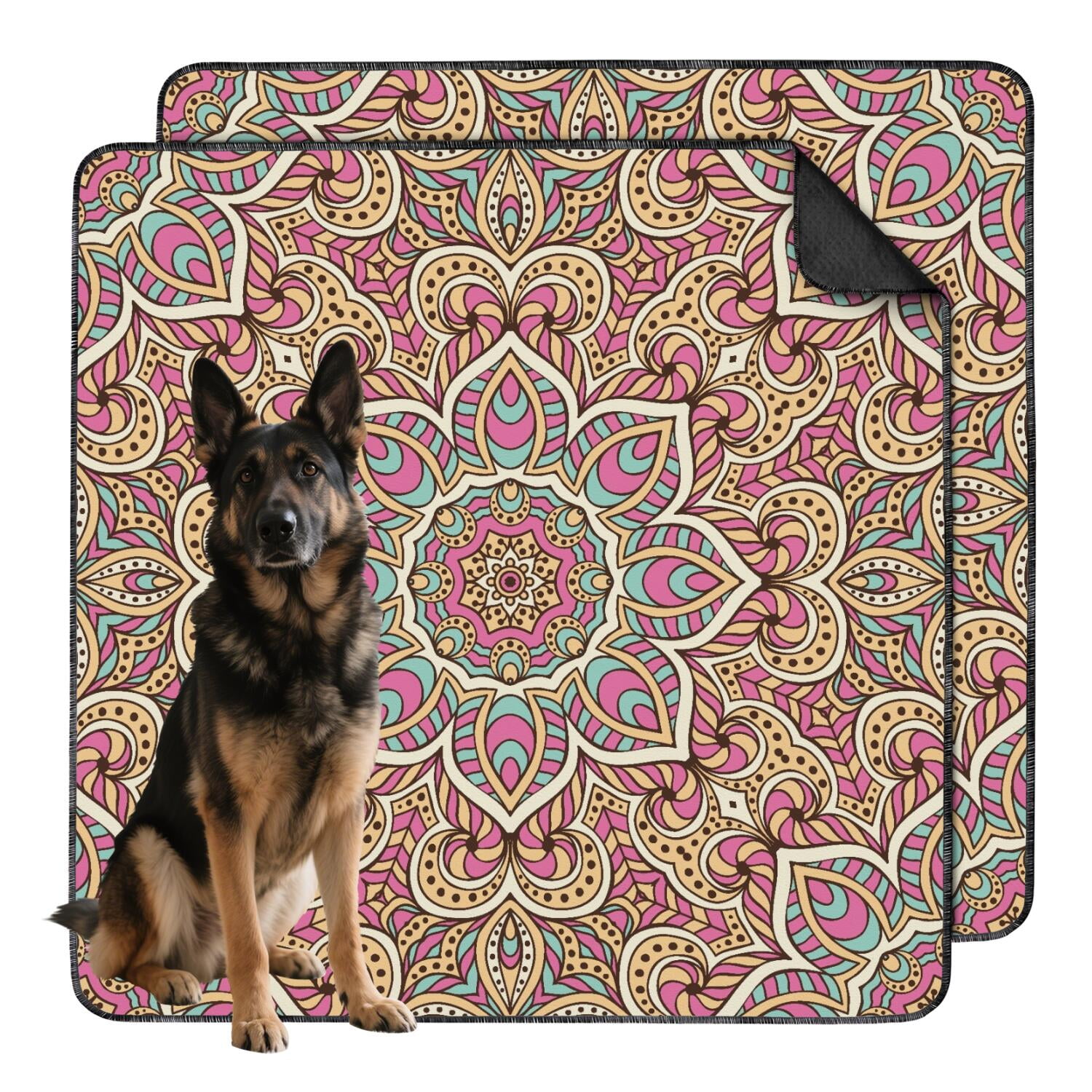 48" x48" Washable Reusable Pee Pads Mandala, Non-Slip Dog Potty Pads with Quick-Absorb Layer for Crate and Floor Protection