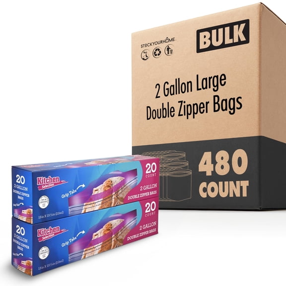 480 Count 2 Gallon Freezer Bags Double Zipper Resealable Plastic Storage Bags for Food Bulk Pack with Dispensing Box