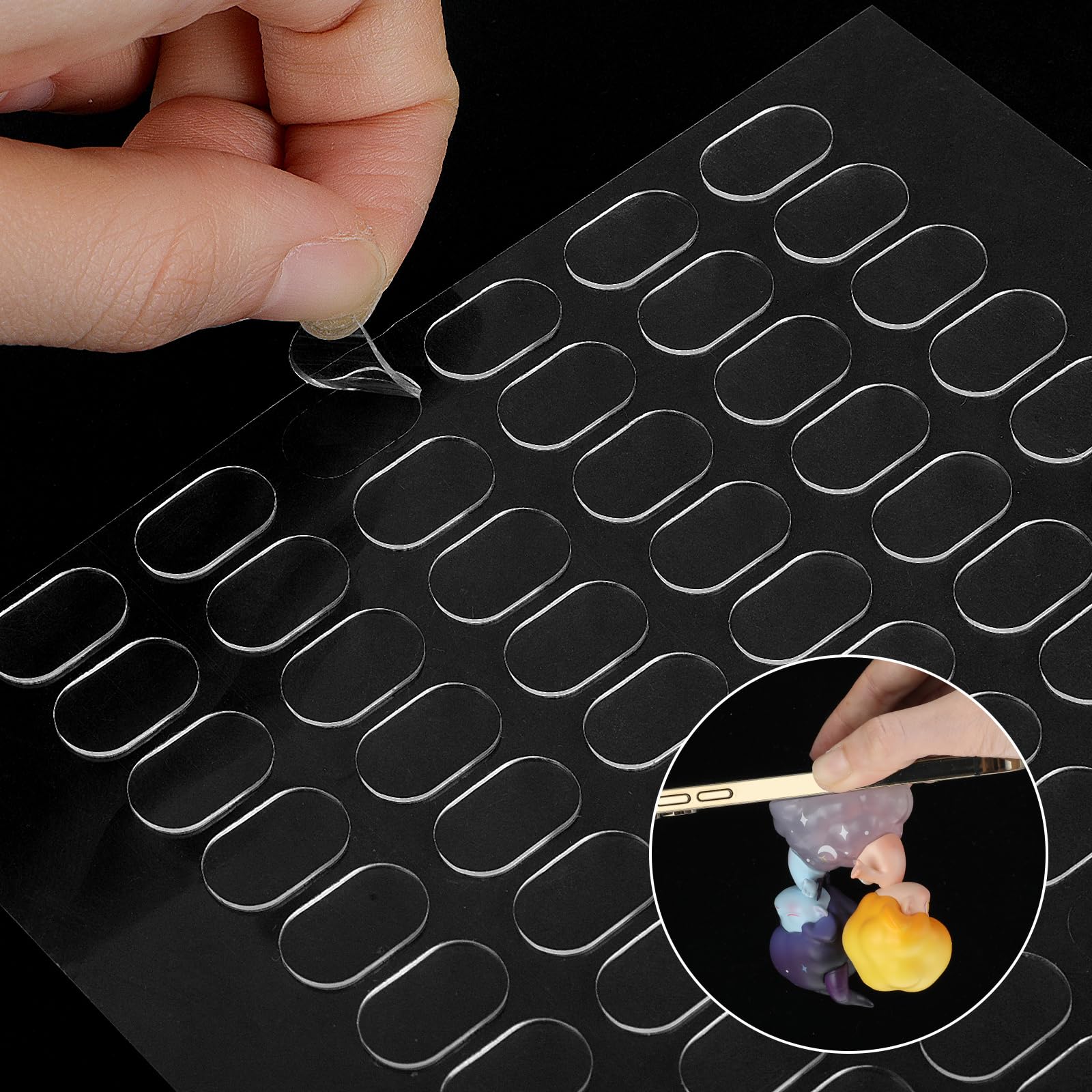 480 Counts Clear Sticky Tack Putty, Removable Double Sided Gel Glue Putty Museum Action Figures Adhesive Mounting Dots Poster Putty Clear for Poster Museum Wall Hanging, Total 8 Sheets