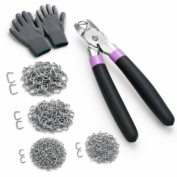 480 Galvanized Hog Rings with Bent Ring Pliers Kit for Auto Upholstery Fence Pet Cages DIY Crafts