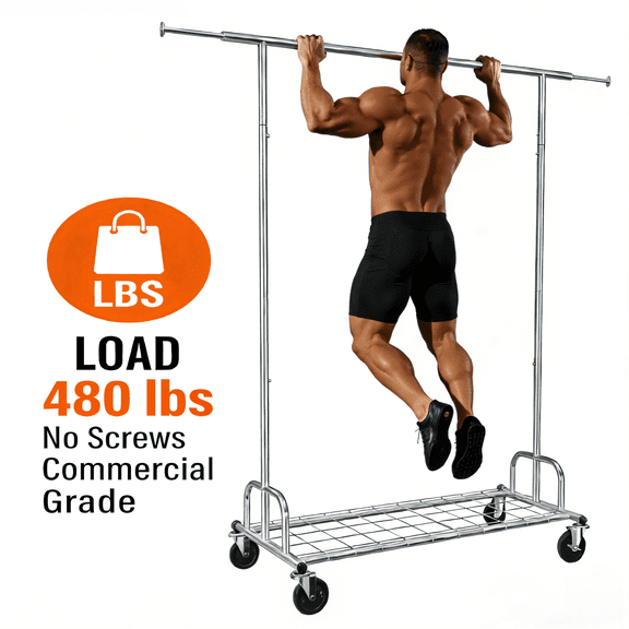 480 lbs Load Heavy Duty Garment Rack, Foldable & Adjustable Rolling Clothing Racks for Hanging Clothes, Garment Rack Commercial Coat Rack on Wheels