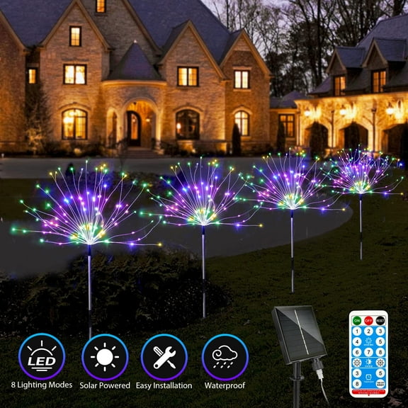 480 LED Solar Firework Lights Outdoor, Multi-color Decorative Waterproof Solar Landscape Stake Lights, 8 Lighting Modes, Auto Off/ On, for Yard Patio Garden Pathway Flower bed Decoration