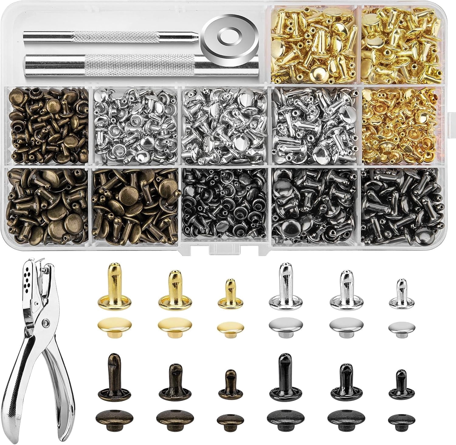 480 Pack Double Cap Rivets 4 Colors 3 Sizes Metal Rivet Fasteners with ...