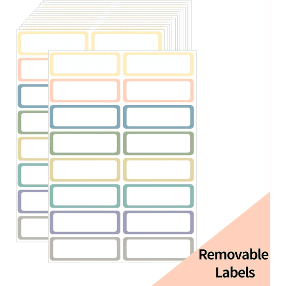 480 Pcs 3"×1" 8 Colors Removable Label Stickers – Self-Adhesive Rectangular Labels | Water Oil Tear Resistant for Food Containers, Classroom & Home Storage (30 Sheets)