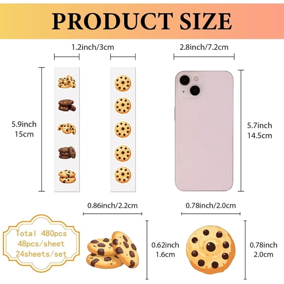 480 Pcs Cookie Sticker for Water Bottle Scrapbook Sticker Small Decor PVC Vinyl Waterproof Laptop Self-Adhesive Cute Labels Craft for DIY Home Window Decoration Table Valentine 2.2x1.6cm