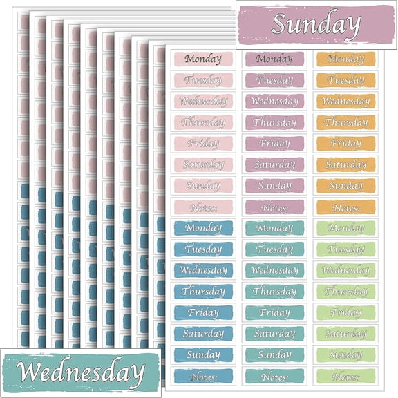 480 Pcs Day of The Week Stickers Silver Foiled Date Covers Decorative Self Adhesive Removable Labels for Planners Journal School(1.6 x 0.4 Inch,Square)