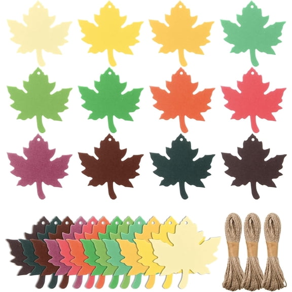 480 Pcs Fall Maple Leaf Present Tags Thanksgiving Present Tags Paper Leaf Hanging Label Tag Maple Leaves Present Wrapping Tag with 98.43 Ft Twine for Autumn Thanksgiving Party Supplies(12 Colors)