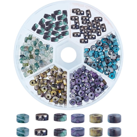 480 Pcs Heishi Disc Gemstone Beads 6 Colors Dyed Column Stone Beads Ocean White Jade Moss Agate Aventurine Beads for Jewelry Making Hole: 0.6mm