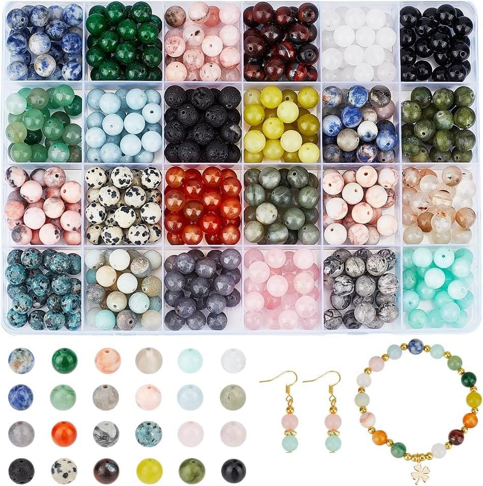 About 480 Pcs Mixed Gemstone Round Beads 24 Styles 8mm Natural Stone Loose Beads Undyed Dyed Agate Beads Jasper Beads Map Beads for Bracelet Jewelry Making Mixed Color