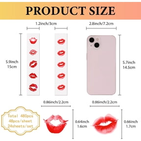 480 Pcs Red Lips Scrapbook Sticker Water Bottle Stickers Cute Vinyl Waterproof Vsco Laptop Small Self-Adhesive Labels Craft for DIY Window Decoration Table Skateboard Home 2.2x1.6 cm