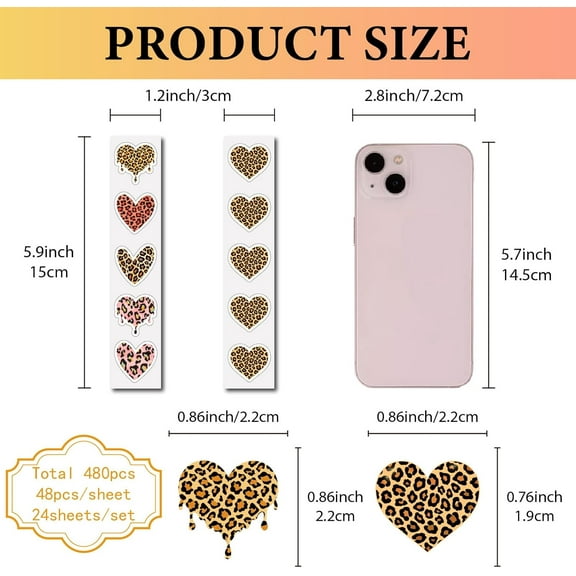 480 Pcs Small Heart Stickers for Water Bottle Cute Vinyl Waterproof Vsco Laptop Stickers Self-Adhesive Dots Labels Craft for Scrapbook DIY House Window Door Decoration Table 2.2x2.2cm
