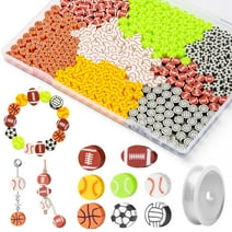 480 Pieces Polymer Clay Sport Beads, Christmas Gifts Stocking Stuffers with Baseball, Basketball, Football, Volleyball, Tennis, DIY Sports Ball Clay Beads for Craft Decoration Bracelets Pendants