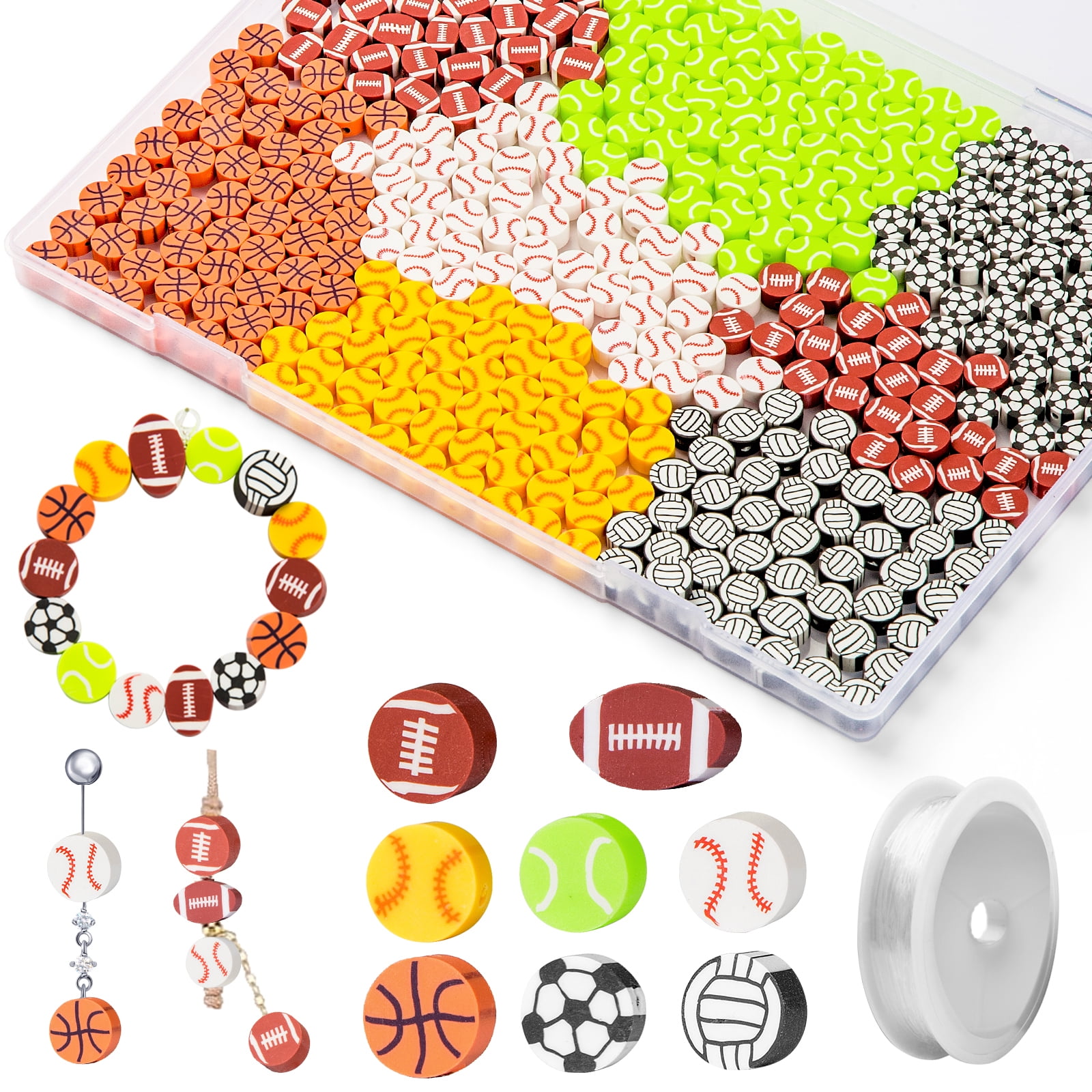 480 Pieces Polymer Clay Sport Beads, Christmas Gifts Stocking Stuffers with  Baseball, Basketball, Football, Volleyball, Tennis, DIY Sports Ball Clay