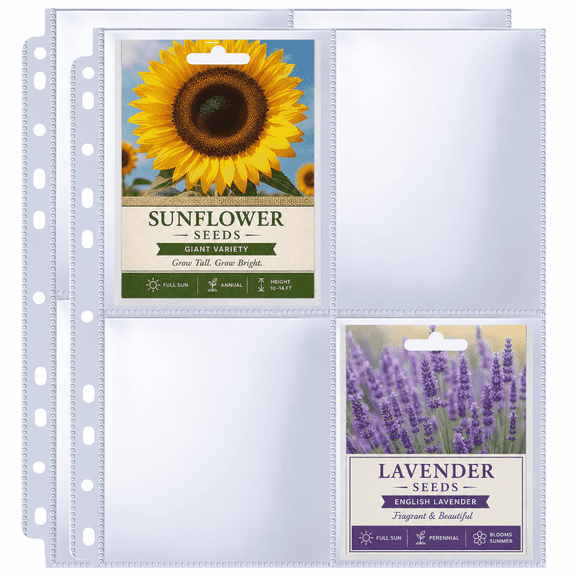 480 Pockets Seed Packet Sleeves, 60 Pack Clear 8.5x11" Organizer Sheets for 3 Ring Binder, Fits 3.5x5" Seed Packets