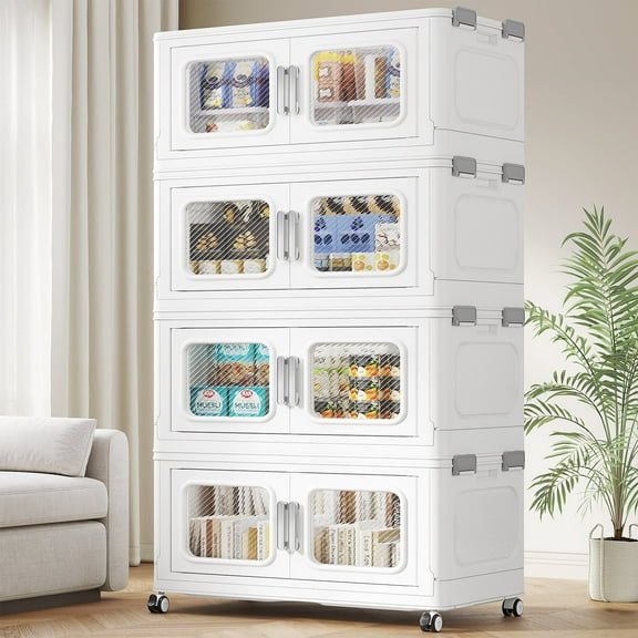 480 Qt Extra Large Stackable Storage Bins with Lid, 120Gal Collapsible Closet Organizer and Storage Drawers with Wheels, Plastic Storage Box for Closet Clothes Organization,White