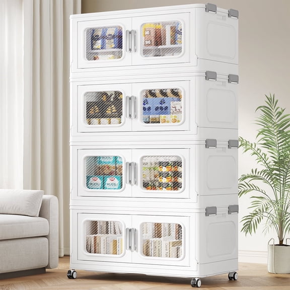 480 Qt Extra Large Stackable Storage Bins with Lid, 120Gal Collapsible Closet Organizer and Storage Drawers with Wheels, Plastic Storage Box for Closet Clothes Organization,White