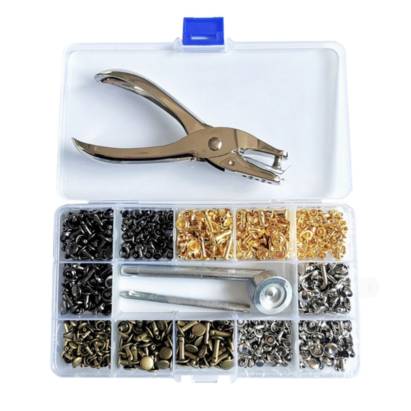 480 Sets 4 Color Leather Rivets, Double Caps Metal Rivets with Punching Pliers and 3Pcs Install Tool for Leather Craft