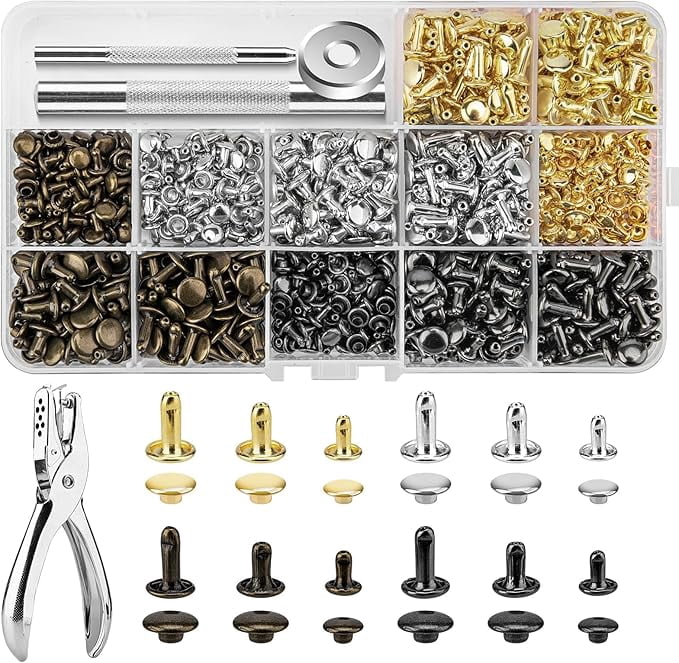 Color Match Rivets SamFit, Leather Rivets, 480 Sets, Multicolor, 3 Sizes and 4 Tools ...
