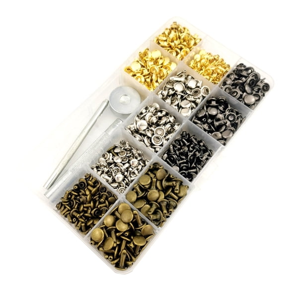 480 Sets1eatherRivets 3 Sizes 4 Colors Double Caps Rivet Tubular Metal Studs1eatherRivet Tubular Metal Studs with Setting Tools Punch Plier