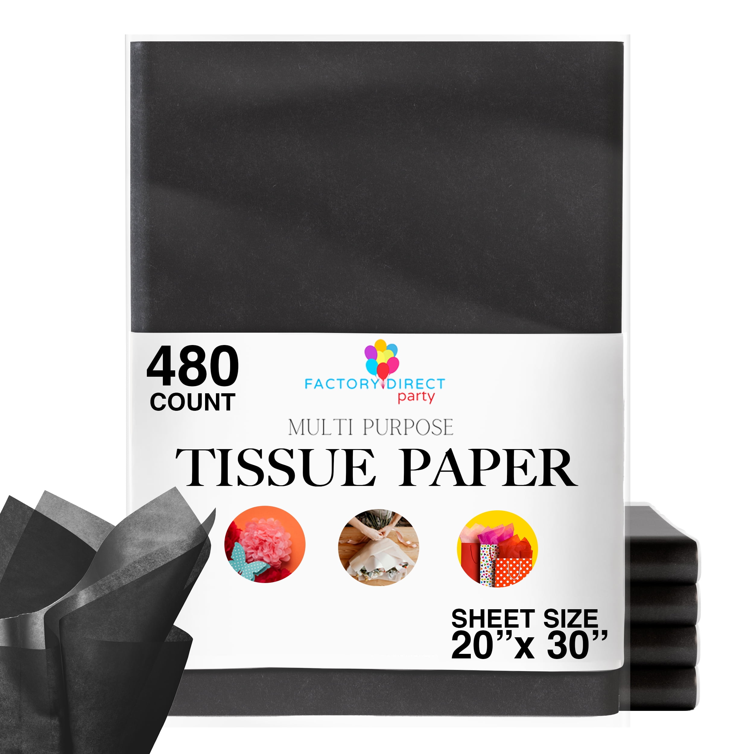 480 Sheets - 20 in. x 30 in. Packing Paper Sheets For Gift Wrapping And  Packing, Tissue Paper Ream - Black