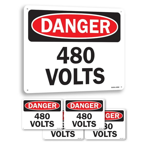 480 Volts OSHA Danger Rigid Plastic Sign 10 Inch x 7 Inch - 5 Pack