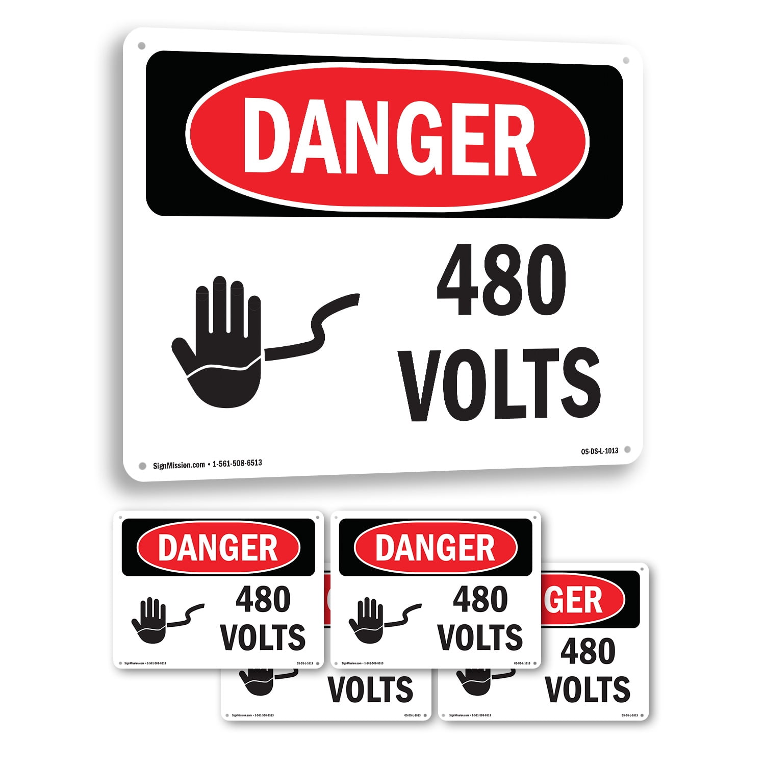 480 Volts OSHA Danger Rigid Plastic Sign 24 Inch x 18 Inch - 5 Pack ...