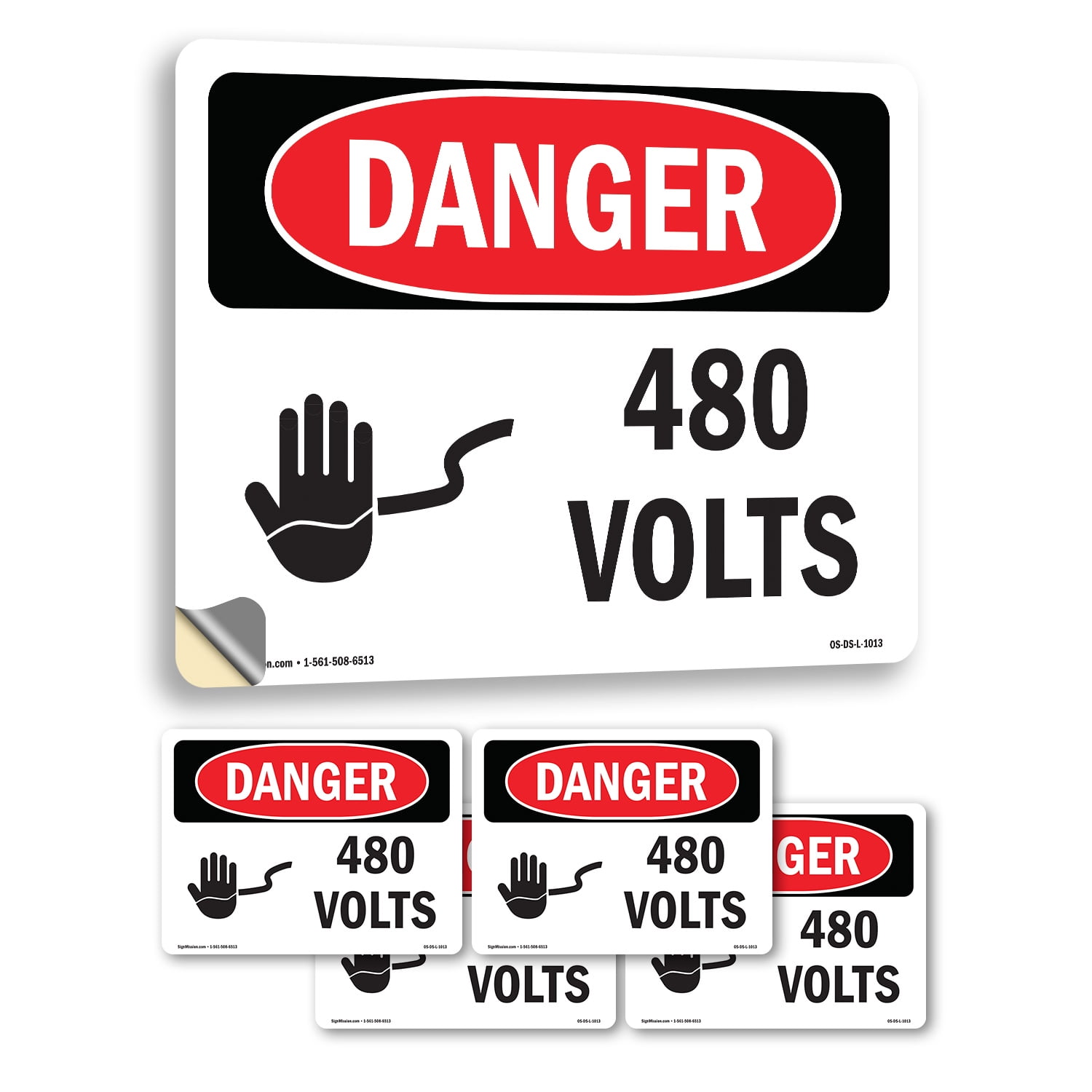 480 Volts OSHA Danger Vinyl Decal Label 10 Inch x 7 Inch - 5 Pack ...