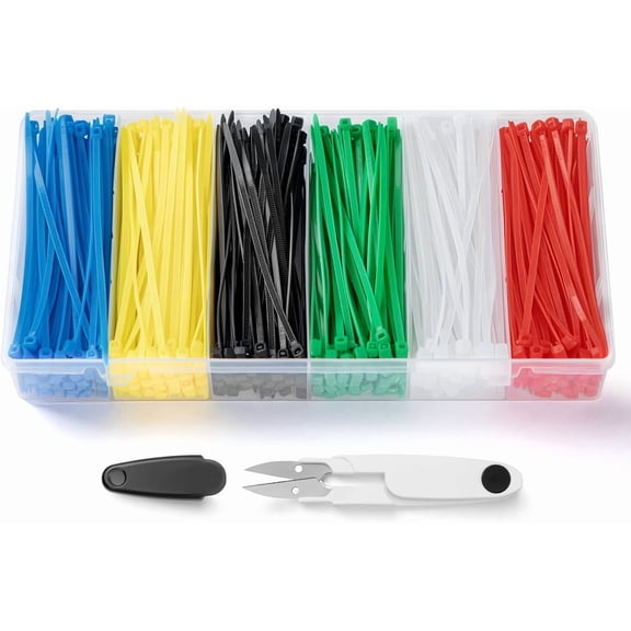 480 packs of 4-inch small ties, color tie kit with storage box and scissors - 6 colors (black, white, red, blue, green, yellow) heavy-duty mini ties - 2.5 nylon 66 cable ties