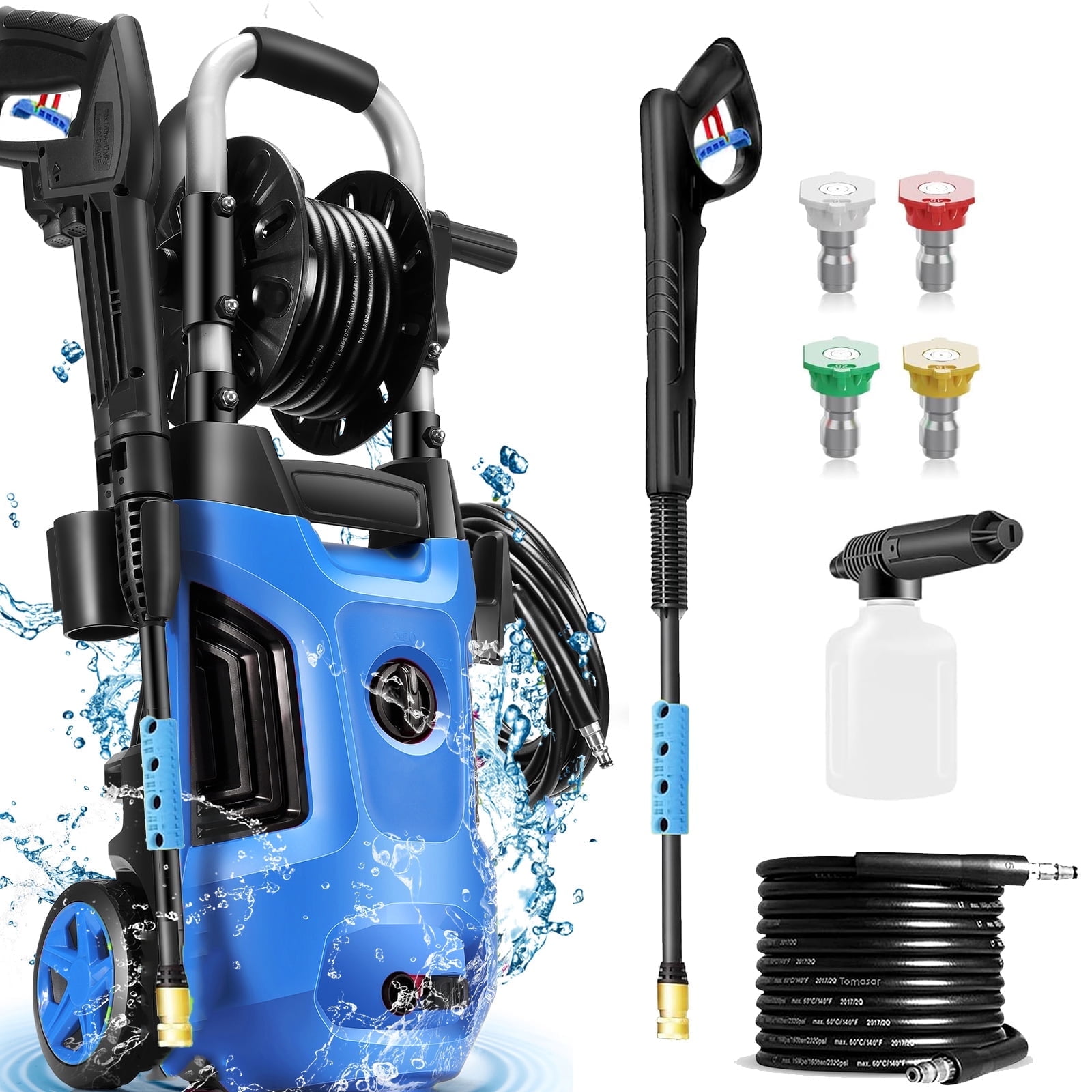 Huanherad 4800PSI 4.0GPM Heavy Duty Power Washer with 33 FT Extension Hose, 4 Quick Connect Nozzles and Foam Cannon for Cars/Fences/Driveways/Patios/Home Cleaning, Blue