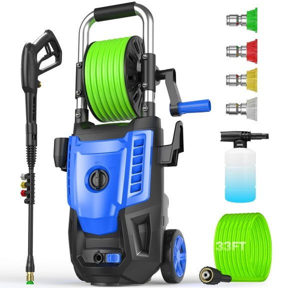 4800 PSI Pressure Cleaner- 4.0 GPM High Power Cleaner with 33FT Hose Reel, 4 Spray Tips and Soap Bottle for Car Washing, Fence Cleaning, Patio Maintenance (Blue)