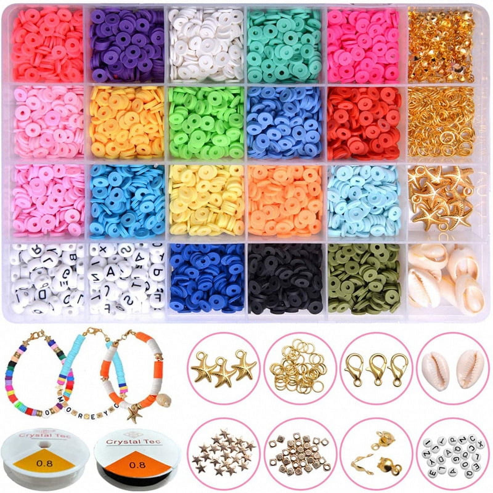 Suziko Bracelet Making Kit, 7400 Pcs Clay Beads Flat Round Clay Beads for  Jewelry Making Crafts Gift for Girls Ages 3-12(2 Box)