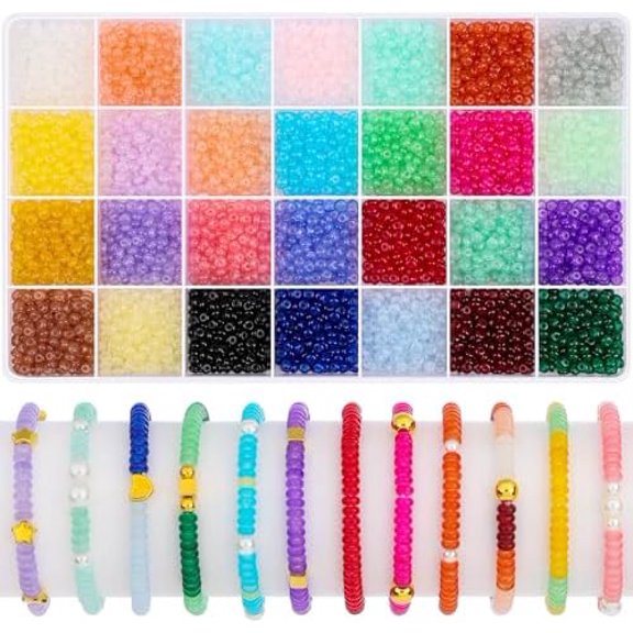 4800 Pieces 2x4mm Glass Rondelle Seed Beads for Making, 28 Colors Small Beads for Bracelets, Embroidery, Crochet Craft Projects
