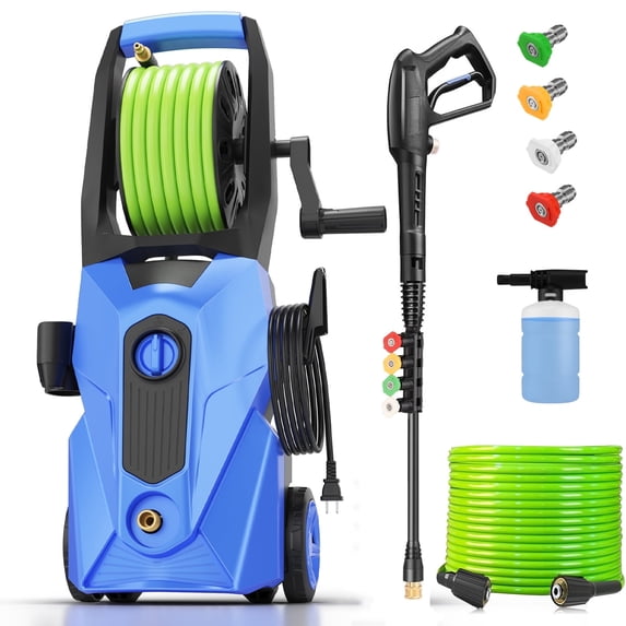 5000PSI Electric Pressure Washer,2025 New Power Washer with 33FT Resistant Extension Pressure Washer Hose Reel, 4 Nozzles, Professional Powerwashers for Home/Car(Blue)