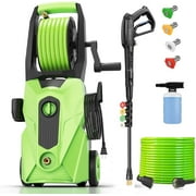 5000PSI Electric Pressure Washer，2025 New Power Washer with 33FT Resistant Extension Pressure Washer Hose Reel, 4 Nozzles, Professional Powerwashers for Home/Car(Green)