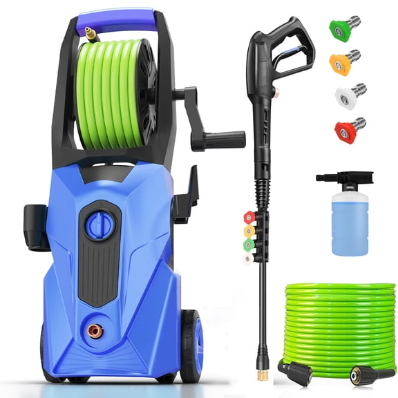 5000PSI Electric Pressure wa*sher,2025 New Power wa*sher with 33FT Resistant Extension Pressure wa*sher Hose Reel, 4 Nozzles, Professional Powerwa*shers for Home/Car(Blue)
