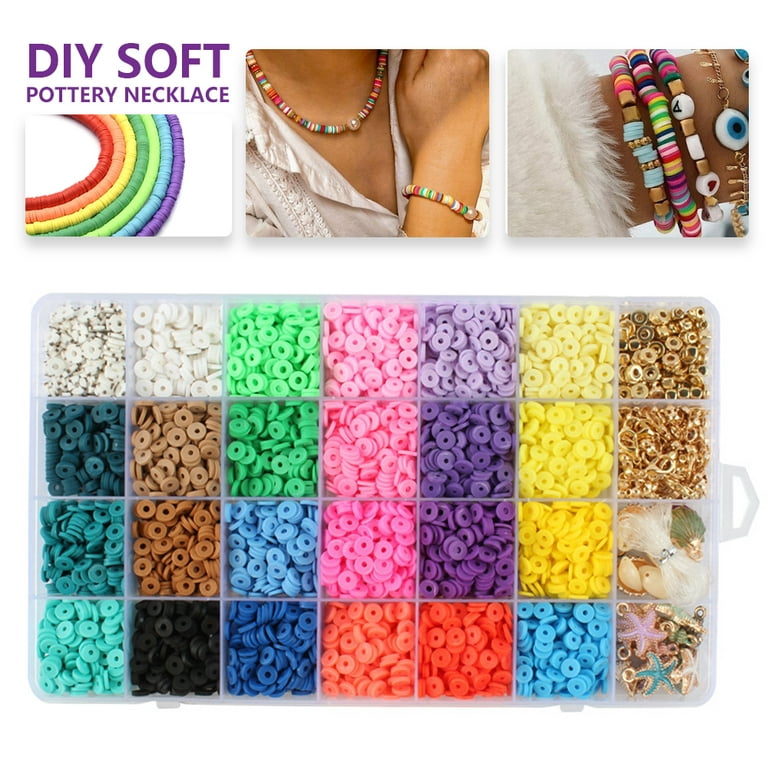 4800pcs Clay Flat Beads for Bracelets Making Kit, Round Polymer Clay  Colorful Beads for Jewelry Necklace Making Kit Girls Gift