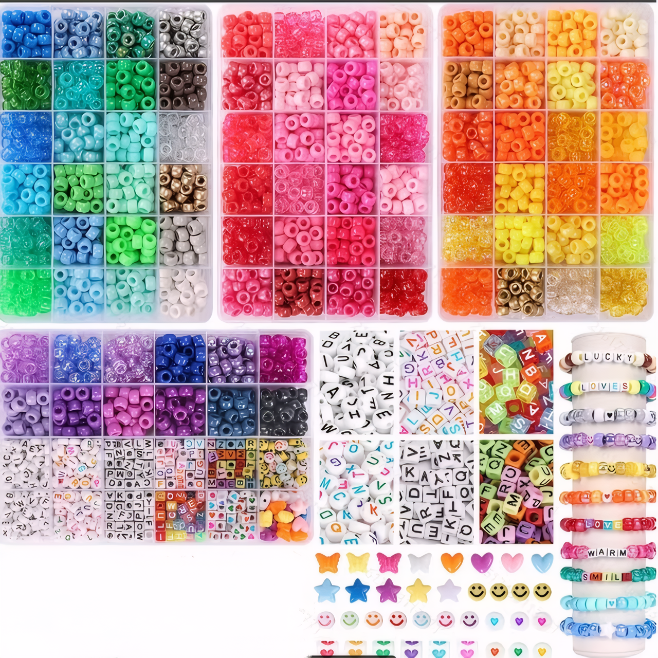 4800Pcs Pony Beads Kandi Bracelet Set Friendship Bracelet Hair Beads and Confidence for Handicraft Gifts Hand-Crafted Jewelry Making Elastic Rope