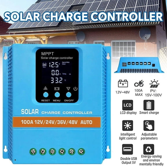4800W 100A MPPT Solar Charge Controller 12V 24V 36V 48V Auto Battery Regulator Solar Panel Charge Controller with LCD Display Multi Protection Compatible With Lead Acid Gel AGM LiFePO4 Systems