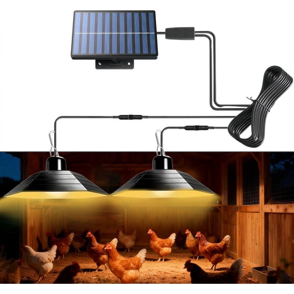 4800mAh Solar Chicken Coop Light with Timer, 3/5/8H Remote, Chicken Coop Accessories, Dual Lamps 58 LED, 3 Brightness Levels, 19.6ft Cords, IP54 Waterproof Light for Sheds Barns Farm Stables