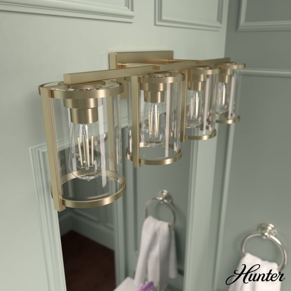 Hunter - Astwood 4-light Alturas Gold, Medium Size Vanity Light, Dimmable, Caged Style, for Bedrooms, Dining, Living Rooms - 48011