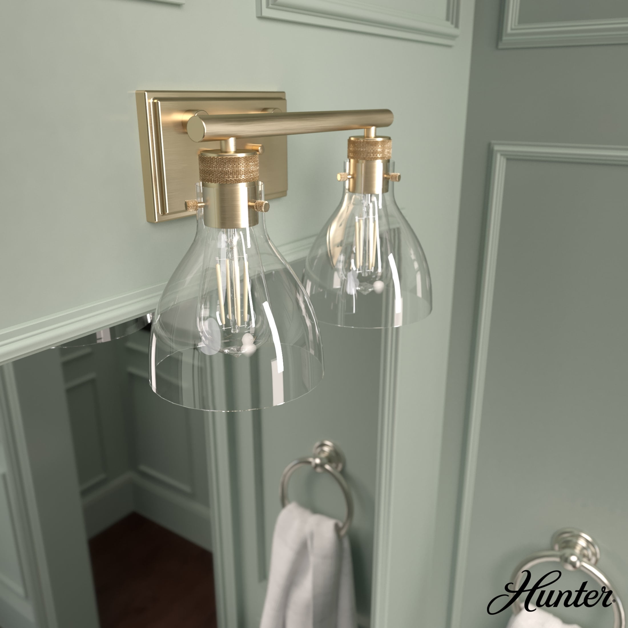 Hunter - Van Nuys 2-light Alturas Gold, Small Vanity Light, Dimmable ...