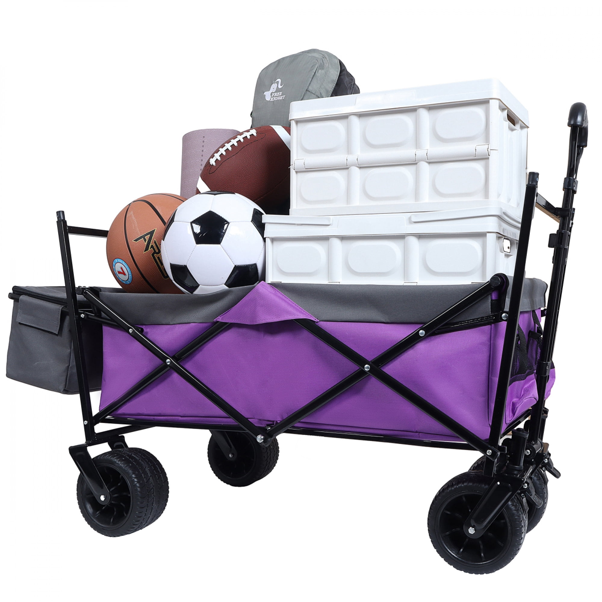 480Lbs Collapsible Wagon with Canopy, Wagon Stroller with 7" All-Terrain Wheels, Lightweight Foldable Large Capacity Wagon with Mosquito Net,Camping, Shopping, Sports & Garden Use,Purple