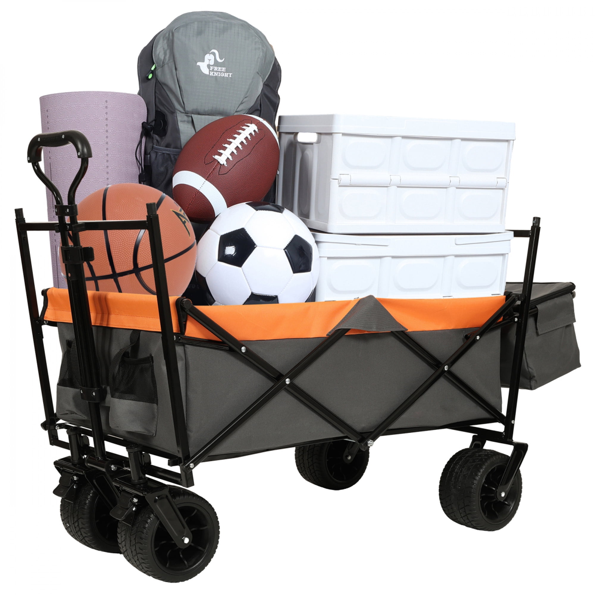 480Lbs Collapsible Wagon with Canopy, Wagon Stroller with 7" All-Terrain Wheels, Lightweight Foldable Large Capacity Wagon with Mosquito Net,Camping, Shopping, Sports & Garden Use,Orange