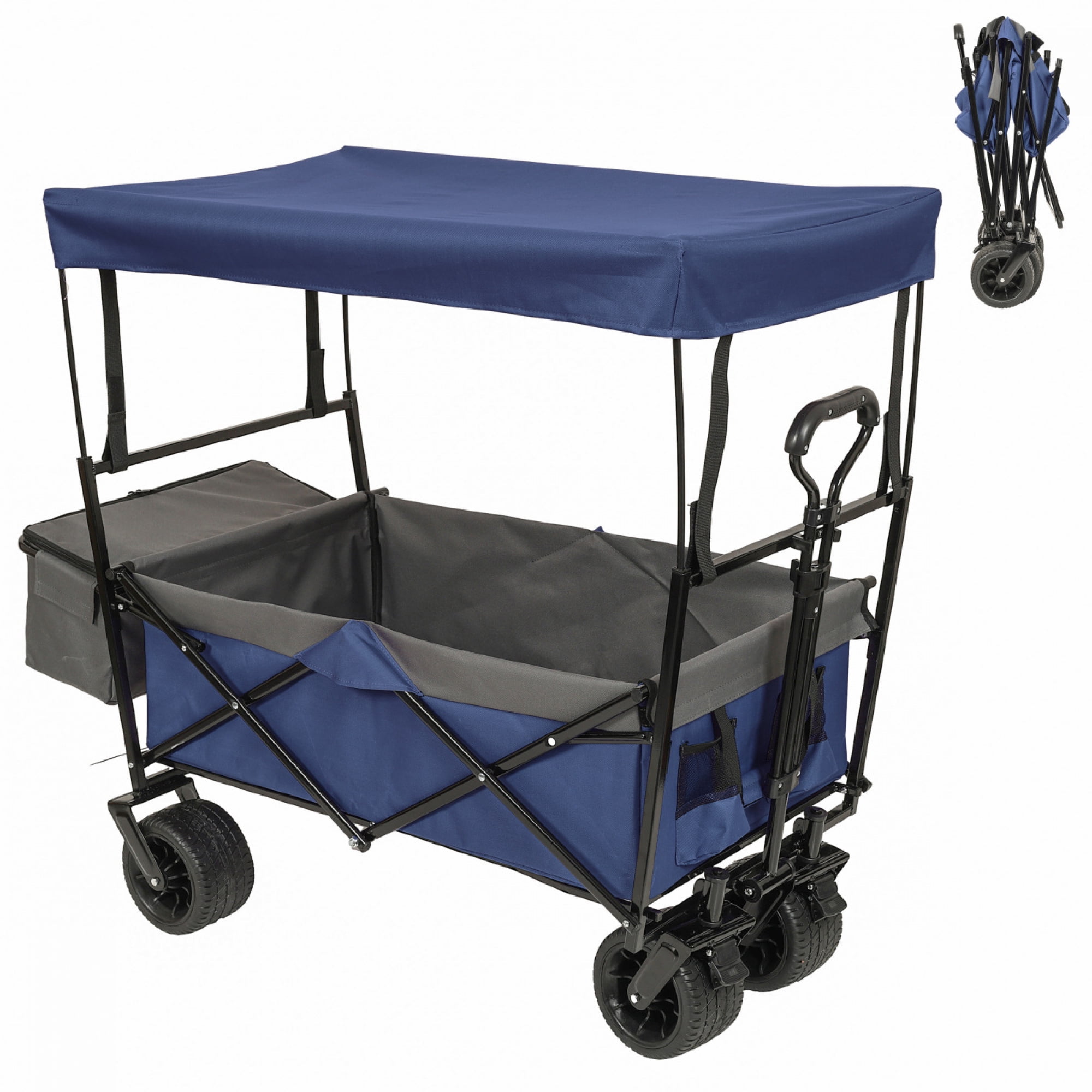 480Lbs Collapsible Wagon with Canopy, Wagon Stroller with 7" All-Terrain Wheels, Lightweight Foldable Large Capacity Wagon with Mosquito Net,Camping, Shopping, Sports & Garden Use,Dark Blue